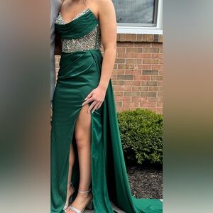Johnathan Kayne Emerald Green Strapless Beaded Prom Gown